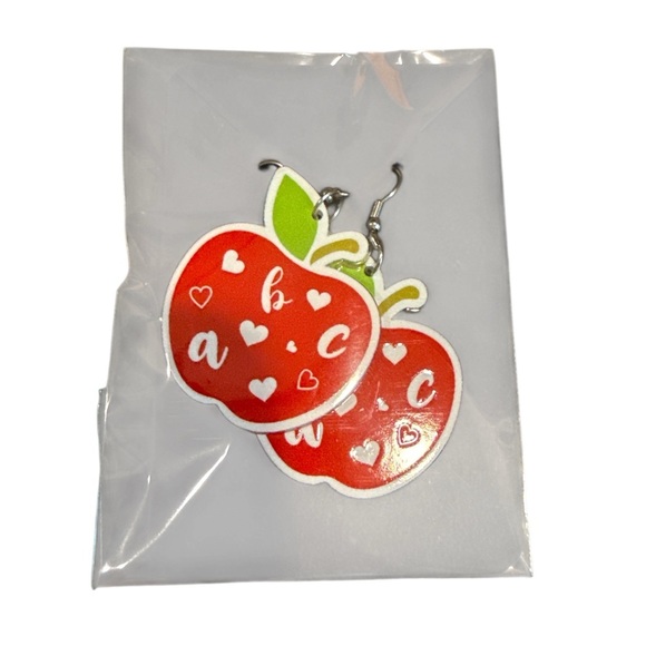 3/$20 Red Apple Pierced Earrings with Alphabet Design - Picture 7 of 7